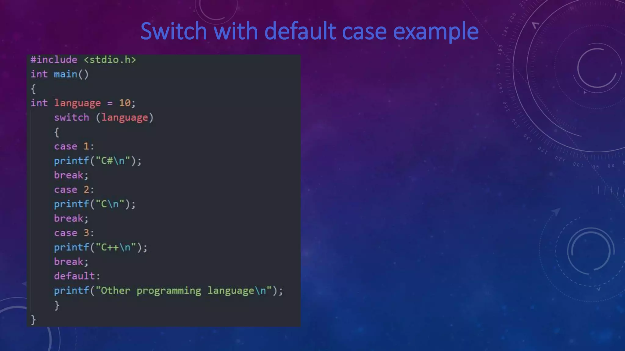 Switch with default case example
 