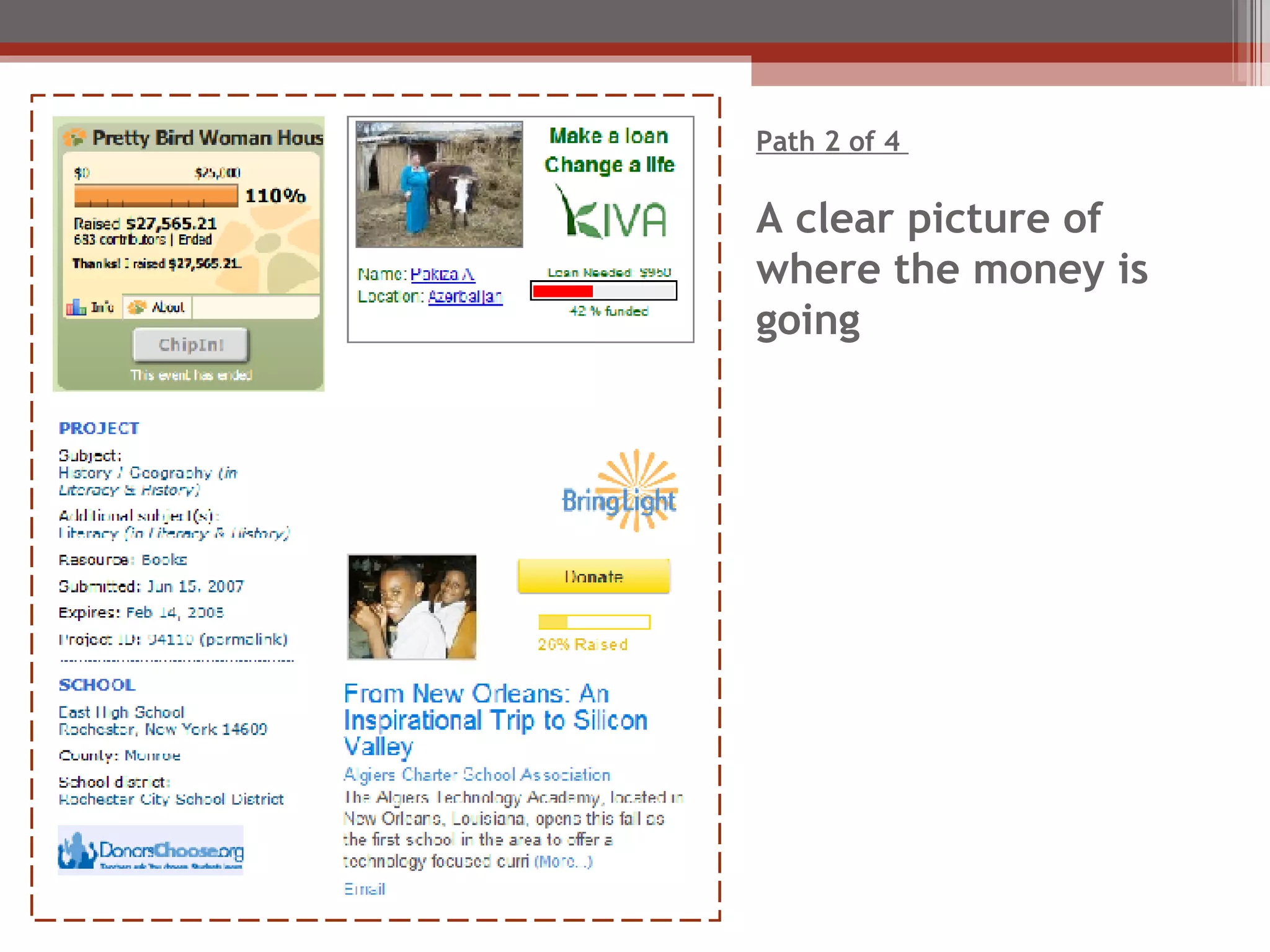 Path 2 of 4  A clear picture of where the money is going 