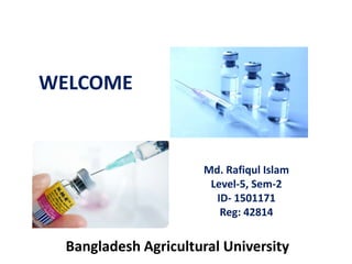 WELCOME
Md. Rafiqul Islam
Level-5, Sem-2
ID- 1501171
Reg: 42814
Bangladesh Agricultural University
 