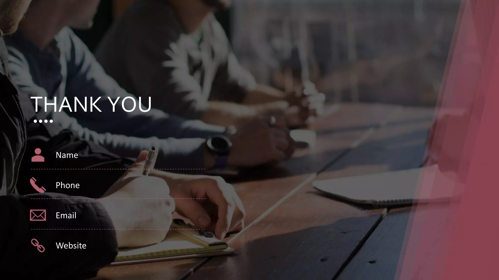 THANK YOU
Name
Phone
Email
Website
 