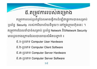 2.Mមមមមjijiបបបប$VគគVcងងងង 
Mមijប$Vបព+នvrs'¸ចធ‡sŠផ*›jKន $cបV 
បព+នv Security ប$V™7'+យន9មƒយ§ }ក%uងកមˆ%Œនន€ † 
Mមijrs'TKចV$cបV បព+នv Network ន7ងNetwork Security 
cនs*ច#ងមrs'Kនºយ'47Mបe~ កV µ 
!1 
V 2.!-បភទ Computer User Hardware 
2./-បភទ Computer Client Software 
2.A-បភទ Computer Server Hardware 
2.A-បភទ Computer Server Software 
 
