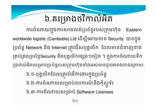 N.គគគគcងងងងថថថថj7'447M 
ច^យក%uង3ង$ងVបព+នvប$Vកមˆ%Œន Eastern 
worldwide logistic (Cambodia).Ltd sម9¸យcន Security K%uនកង 
+បពv នNetwork 7នង Internet Mij$%បគ6'7ក rs'cនជCញ#ង 
គបVគង++បពvvនSecurity 77នង %%បគ6'7កផ ង§ទ–M † %uកងច^BBយទក 
KកV'47M$cបVបព+នvប$VកមˆŒ%នŽង4$Vcនs*ច‹ºង#ងមµ 
N.!-ប%គ6'7កrs'Mijបtក%uងបព+នv 
N./-ច^យ$cបVwបកxន7ងក%ពy*ទ+ 
N.A-ច^យ$cបV Software Licenses 
/. 
 
