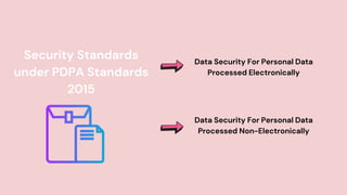 Security Standards
under PDPA Standards
2015
Data Security For Personal Data
Processed Electronically
Data Security For Personal Data
Processed Non-Electronically
 