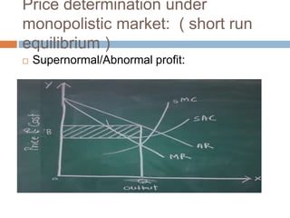 Price determination under
monopolistic market: ( short run
equilibrium )
 Supernormal/Abnormal profit:
 