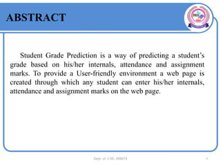 Student Grade Prediction System using ML - PPT | PPTX