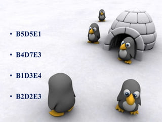 • B5D5E1
• B4D7E3
• B1D3E4
• B2D2E3
 