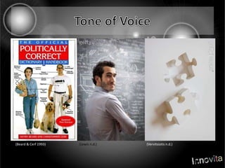 Tone of Voice(Lewis n.d.)(Vervitsiotisn.d.)(Beard & Cerf 1993)