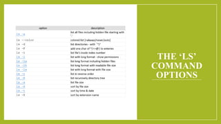 THE ‘LS’
COMMAND
OPTIONS
 