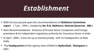 Irda Rbi group 13 presentation on regulations of insurance and IRDA | PPTX