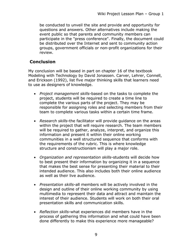 Lesson Plan: Wiki Project Group 1 | PDF