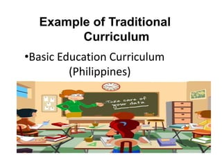 Example of Traditional
Curriculum
•Basic Education Curriculum
(Philippines)
 