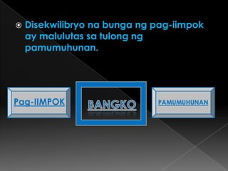 Disekwilibryonabungangpag-iimpok ay malulutassatulongngpamumuhunan.Pag-IIMPOKBANGKOPAMUMUHUNAN