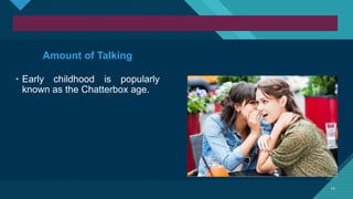Click to edit Master title style
14
14
Amount of Talking
• Early childhood is popularly
known as the Chatterbox age.
 