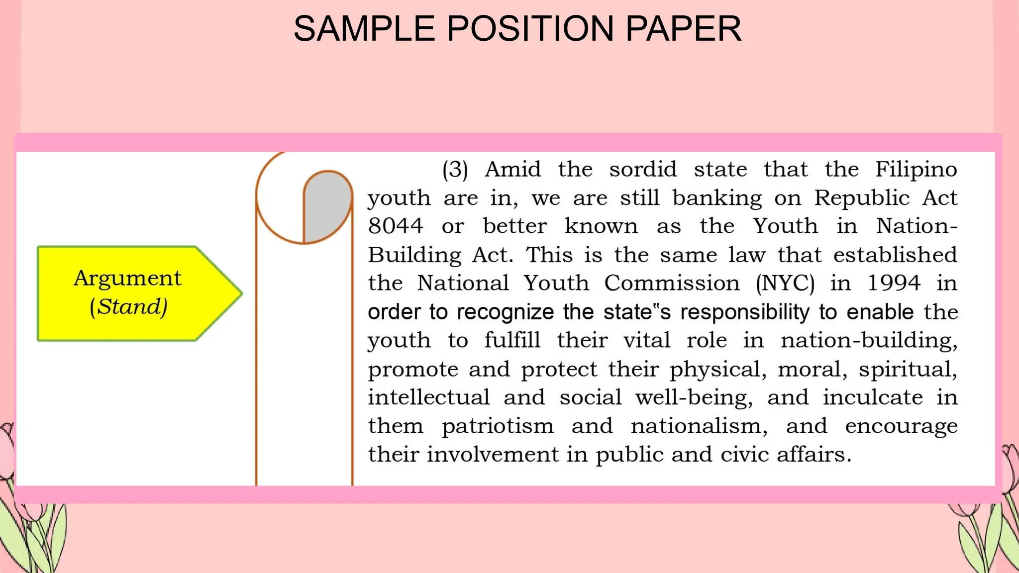 SAMPLE POSITION PAPER
 