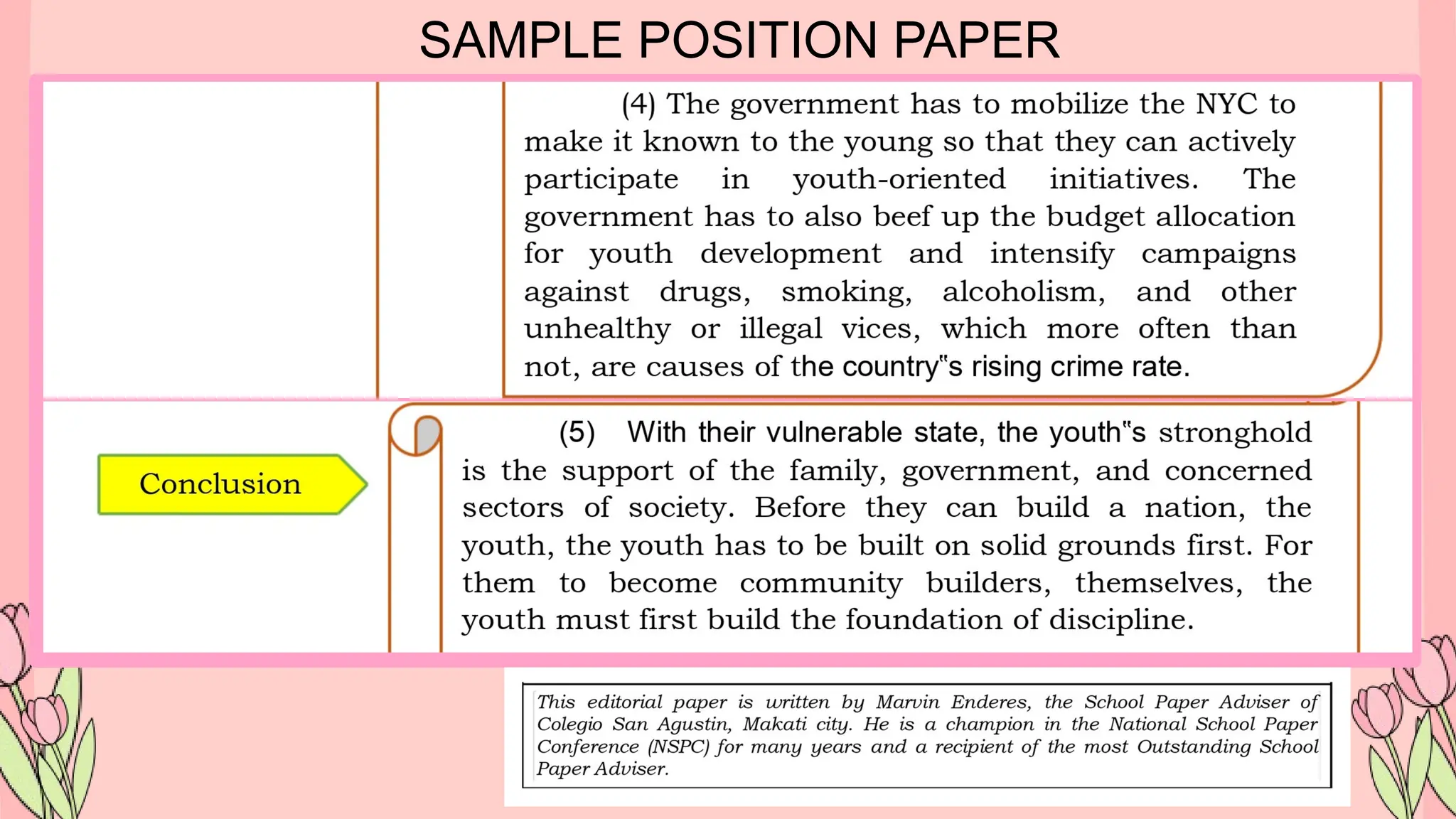 SAMPLE POSITION PAPER
 