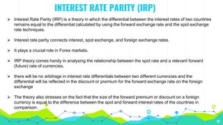 22
INTEREST RATE PARITY (IRP)
 Interest Rate Parity (IRP) is a theory in which the differential between the interest rate...