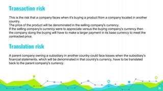 28
Transaction risk
This is the risk that a company faces when it's buying a product from a company located in another
cou...