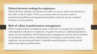 Ethics In Performance Management Introduction to Leadership and Management | PPTX