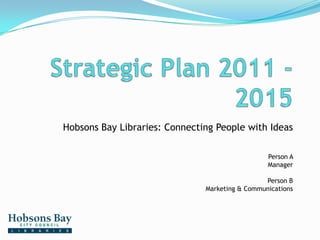 Strategic Plan 2011 - 2015 Hobsons Bay Libraries: Connecting People with Ideas Person A  Manager Person B Marketing & Communications 