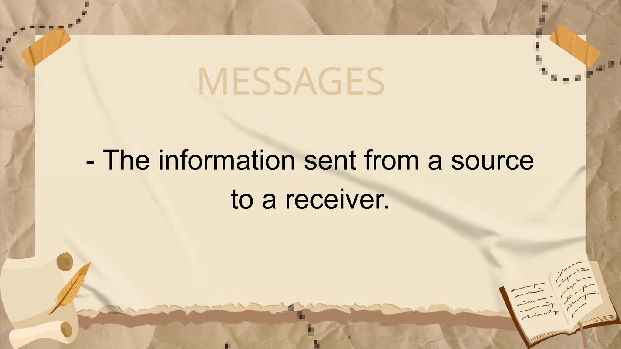 MESSAGES
- The information sent from a source
to a receiver.
 