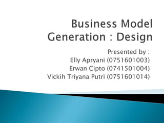 Presented by :
Elly Apryani (0751601003)
Erwan Cipto (0741501004)
Vickih Triyana Putri (0751601014)
 