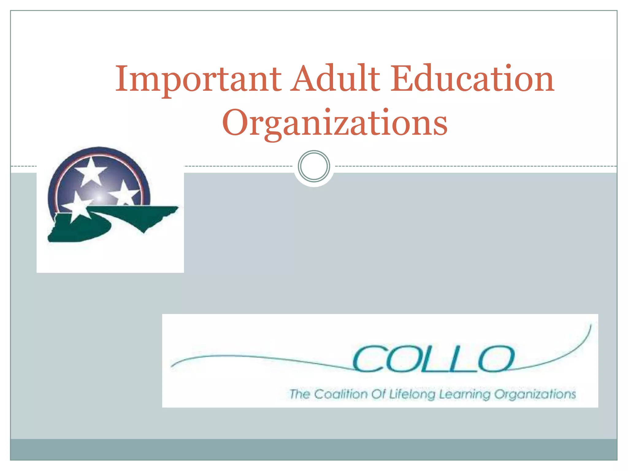 Important Adult Education
Organizations
 