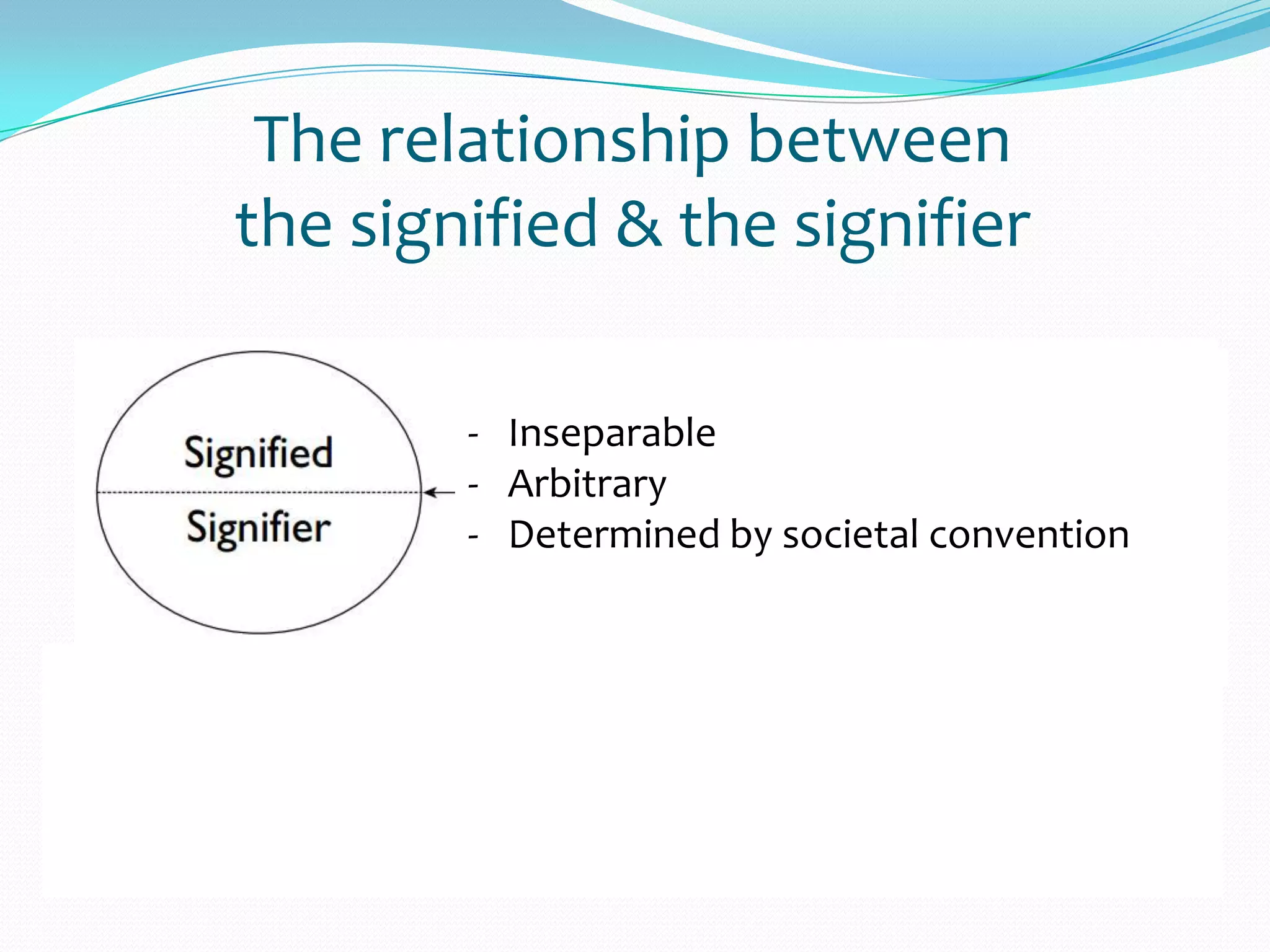 The relationship between
the signified & the signifier
© Semiotics: The theory behind media literacy
- Inseparable
- Arbitrary
- Determined by societal convention
- Inseparable
- Arbitrary
- Determined by social conventions
 