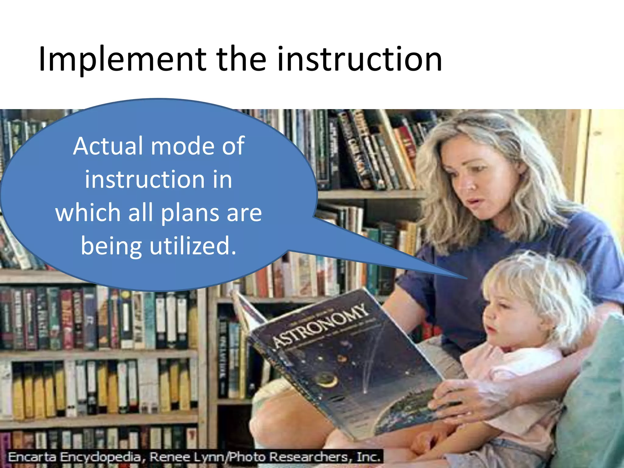Implement the instructionActual mode of instruction in which all plans are being utilized.