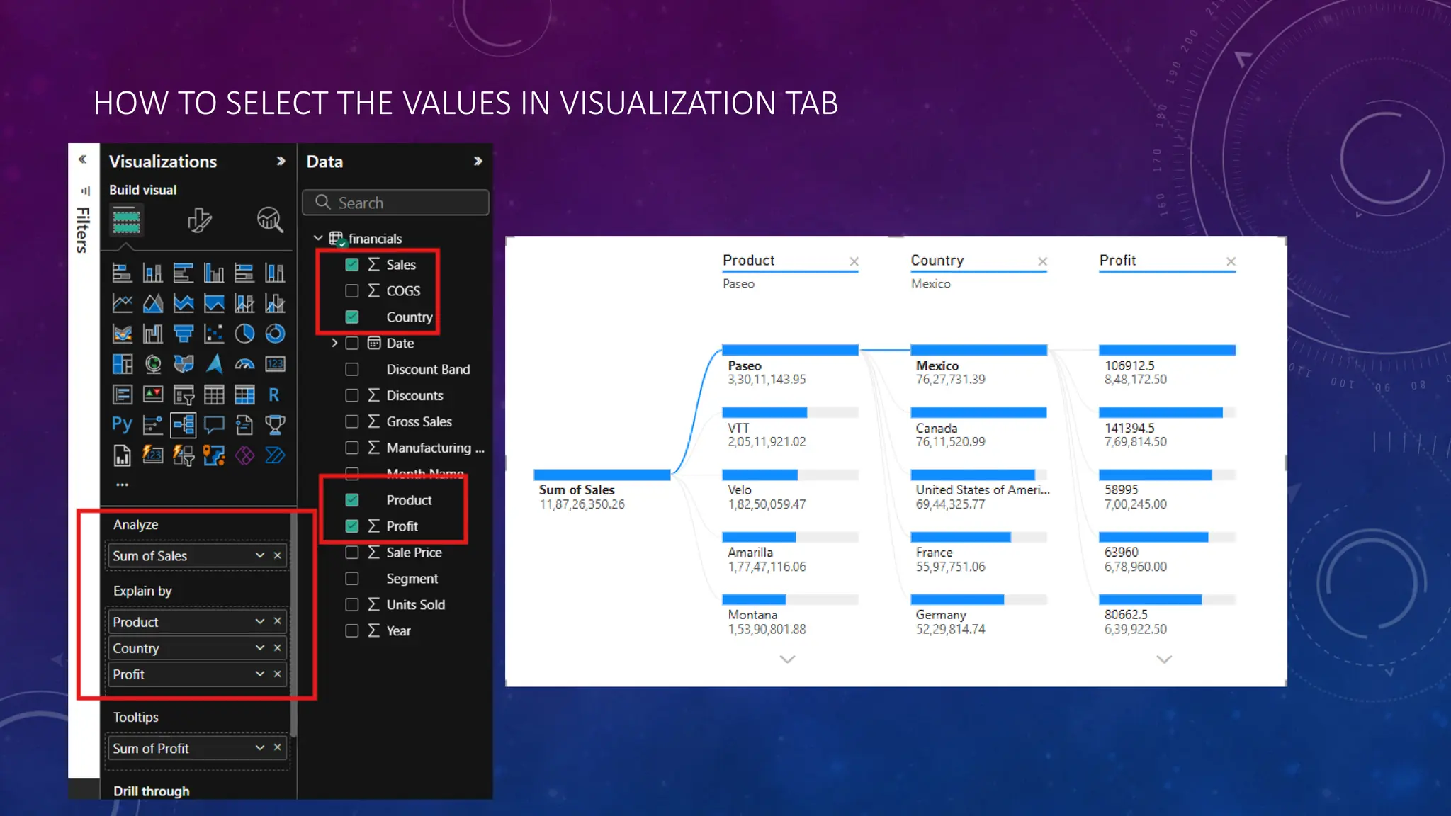 HOW TO SELECT THE VALUES IN VISUALIZATION TAB
 