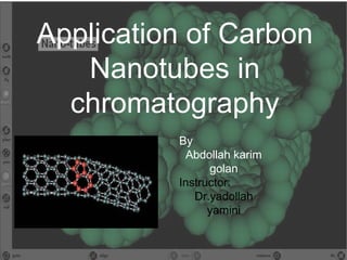 Application of Carbon
Nanotubes in
chromatography
By
Abdollah karim
golan
Instructor:
Dr.yadollah
yamini
 