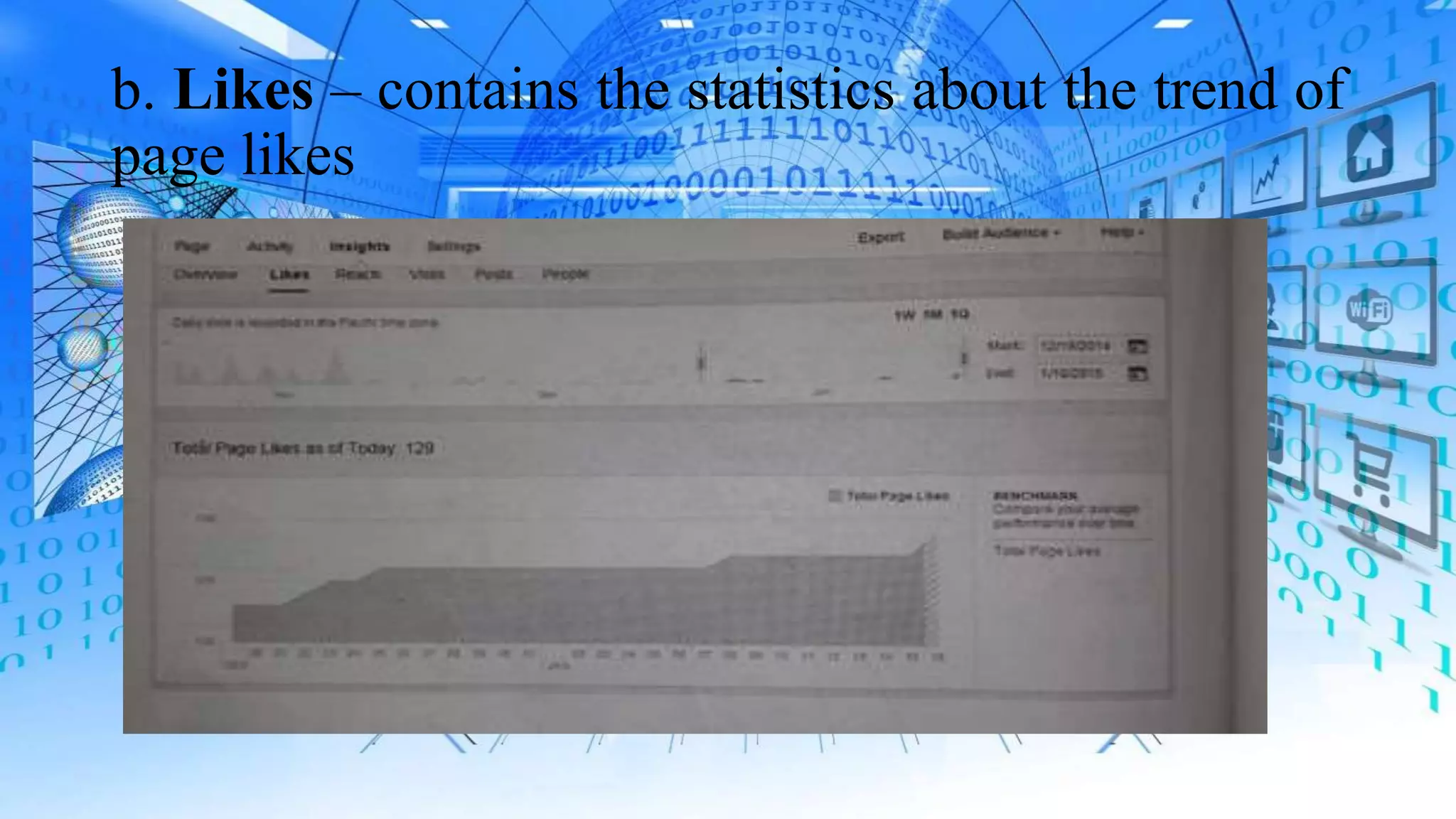 b. Likes – contains the statistics about the trend of
page likes
 