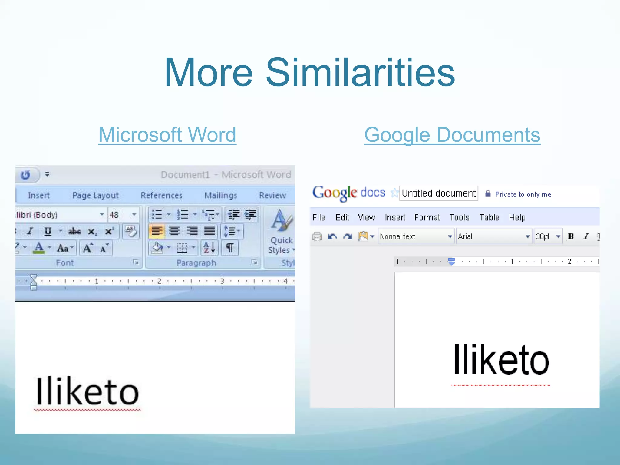 More SimilaritiesMicrosoft WordGoogle Documents