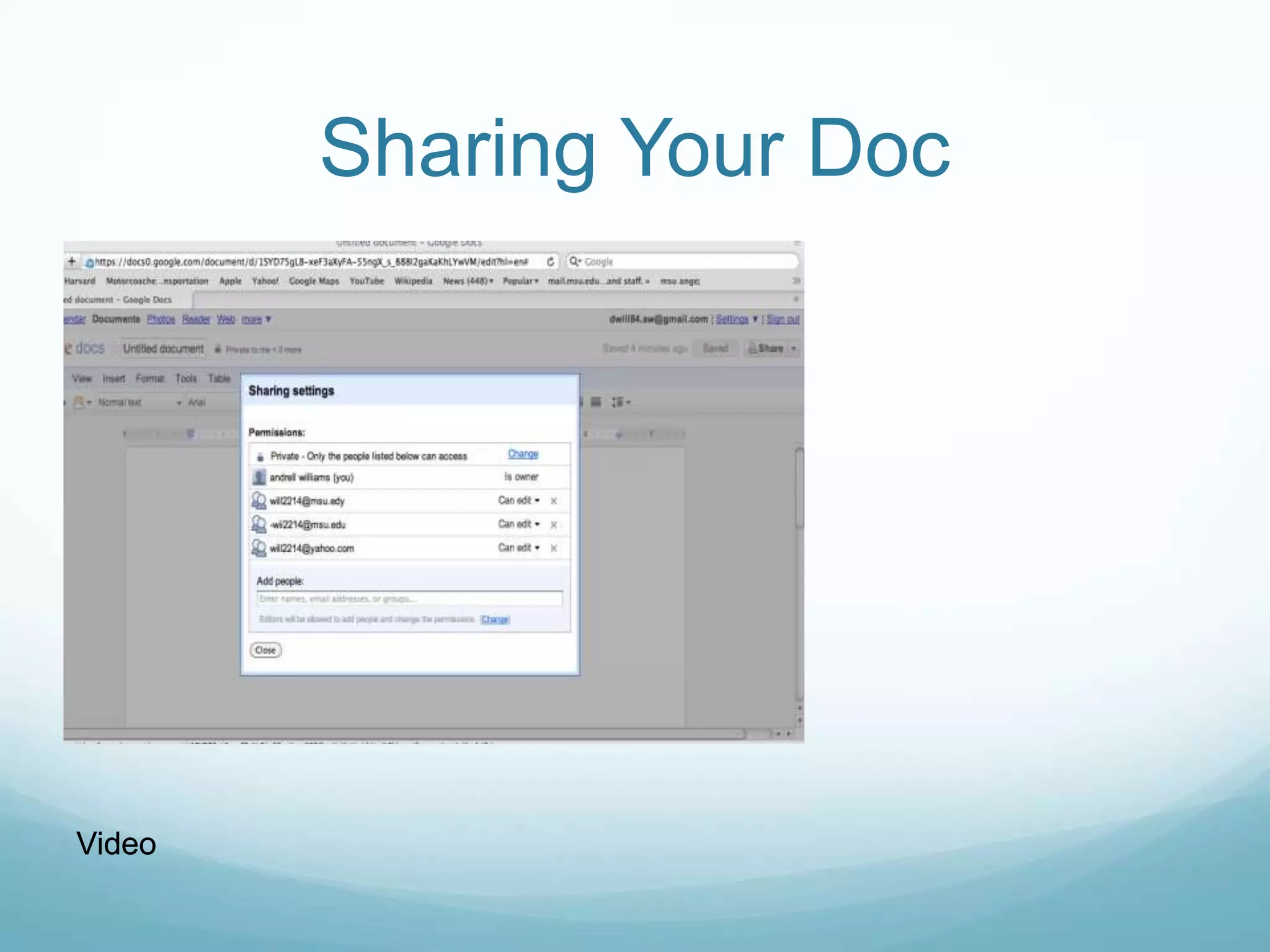 There will be a slide that pops up in the PowerPoint presentation that says “How to share your Google doc”