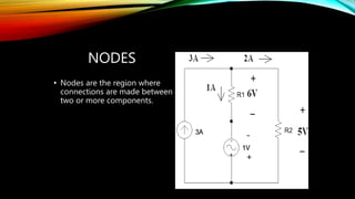 NODES
• Nodes are the region where
connections are made between
two or more components.
-
+
 