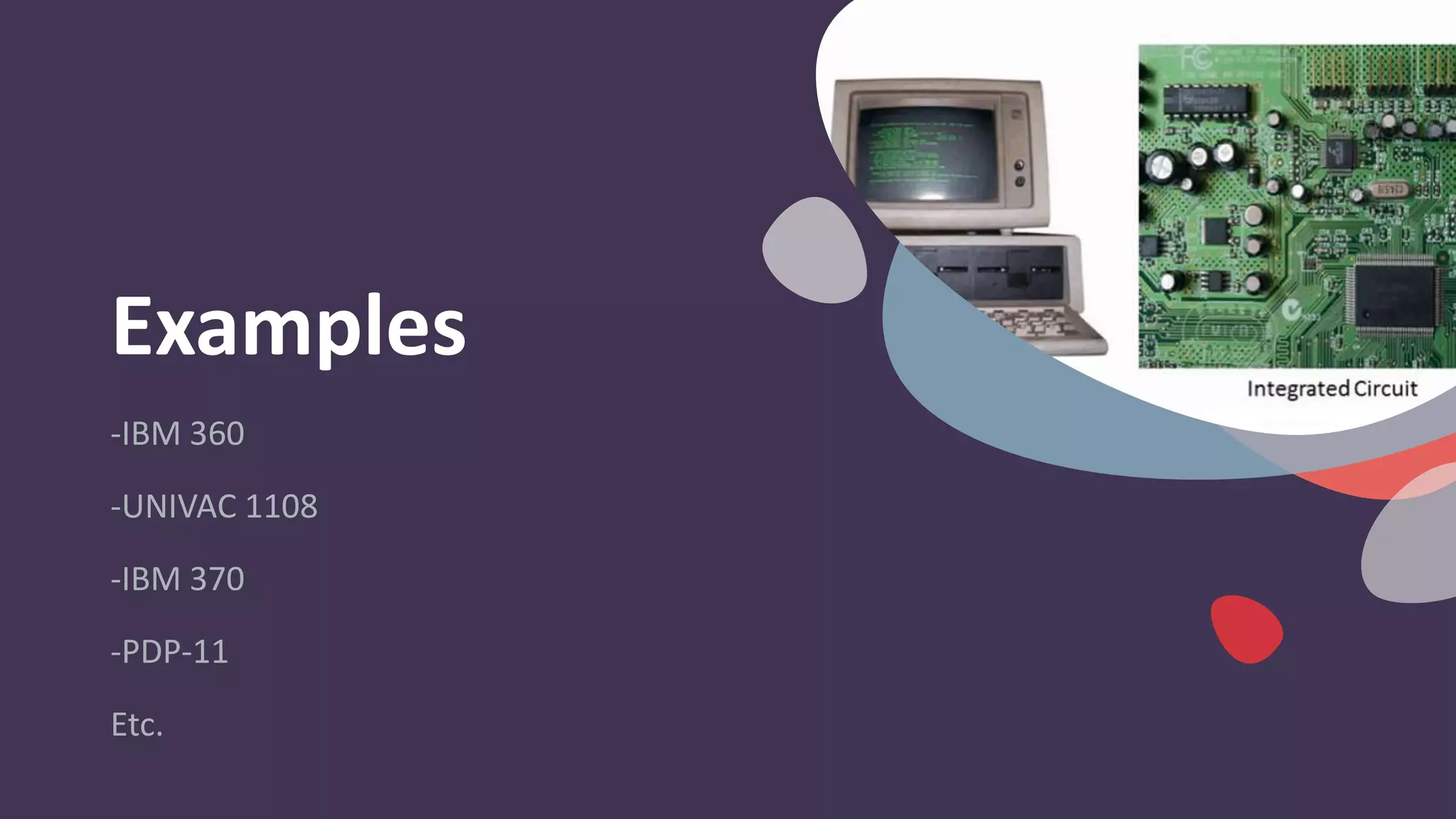 Examples
-IBM 360
-UNIVAC 1108
-IBM 370
-PDP-11
Etc.
 