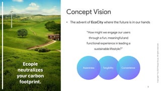 Copyright
©
by
2021
Roque
Group.
All
rights
reserved.
3
Concept Vision
• The advent of EcoCity where the future is in our hands
Tangibility
Awareness Convenience
“How might we engage our users
through a fun, meaningful and
functional experience in leading a
sustainable lifestyle?”
 