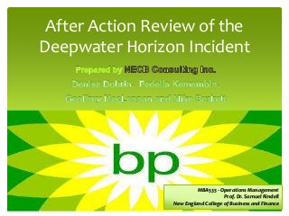 After Action Review of the
Deepwater Horizon Incident

MBA535 - Operations Management
Prof. Dr. Samuel Rindell
New England College of Business and Finance

 