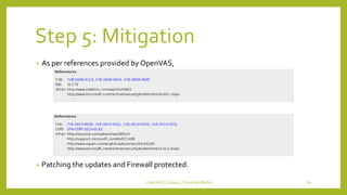 Step 5: Mitigation
• As per references provided by OpenVAS,
• Patching the updates and Firewall protected.
OpenVAS_Group4_Chandrak-Melbin 60
 