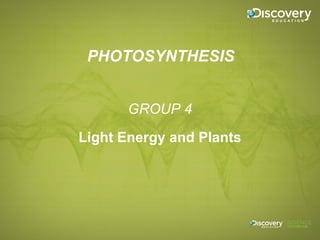 PHOTOSYNTHESIS
GROUP 4
Light Energy and Plants
 