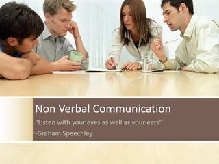 Non Verbal Communication
“Listen with your eyes as well as your ears”
-Graham Speechley
 