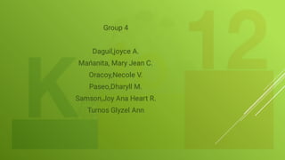 Group 4
Group 4
Daguil,joyce A.
Daguil,joyce A.
Mańanita, Mary Jean C.
Mańanita, Mary Jean C.
Oracoy,Necole V.
Oracoy,Neco...