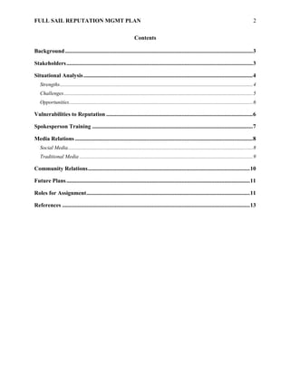 Reputation Plan for University (fictional assessment) | PDF