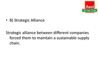• B) Strategic Alliance
Strategic alliance between different companies
forced them to maintain a sustainable supply
chain.
 