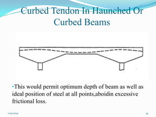 Curbed Tendon In Haunched Or
Curbed Beams

•This would permit optimum depth of beam as well as

ideal position of steel at all points,aboidin excessive
frictional loss.
1/24/2014

34

 