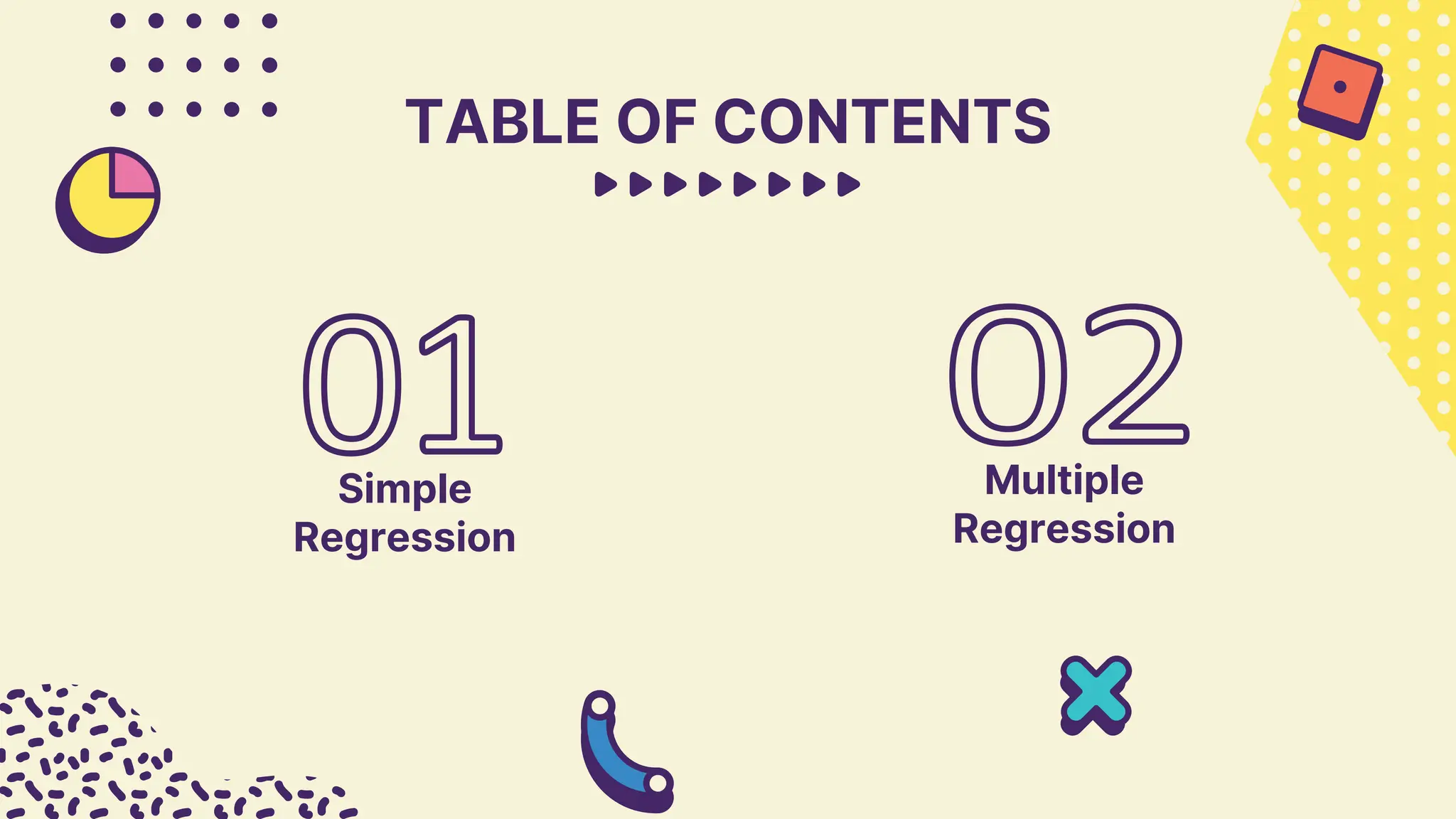 Simple
Regression
Multiple
Regression
TABLE OF CONTENTS
 