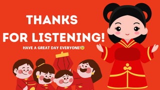 THANKS
FOR LISTENING!
HAVE A GREAT DAY EVERYONE!😇
 
