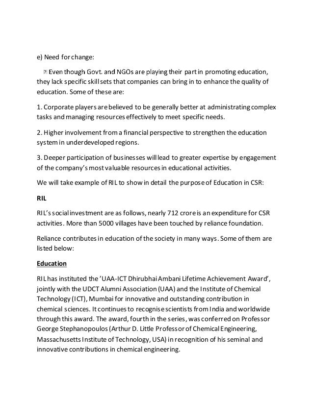 csr report in the field of education and vocational training of few c