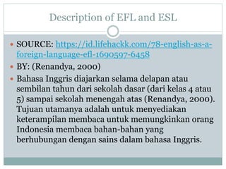 Description of EFL and ESL | PPTX