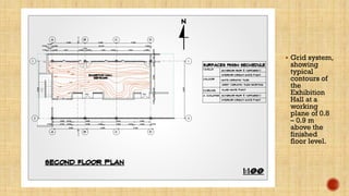  Grid system,
showing
typical
contours of
the
Exhibition
Hall at a
working
plane of 0.8
– 0.9 m
above the
finished
floor level.
 