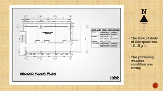 N
 The time of study
of this space was
12.15 p.m
 The prevailing
weather
condition was
sunny.
 